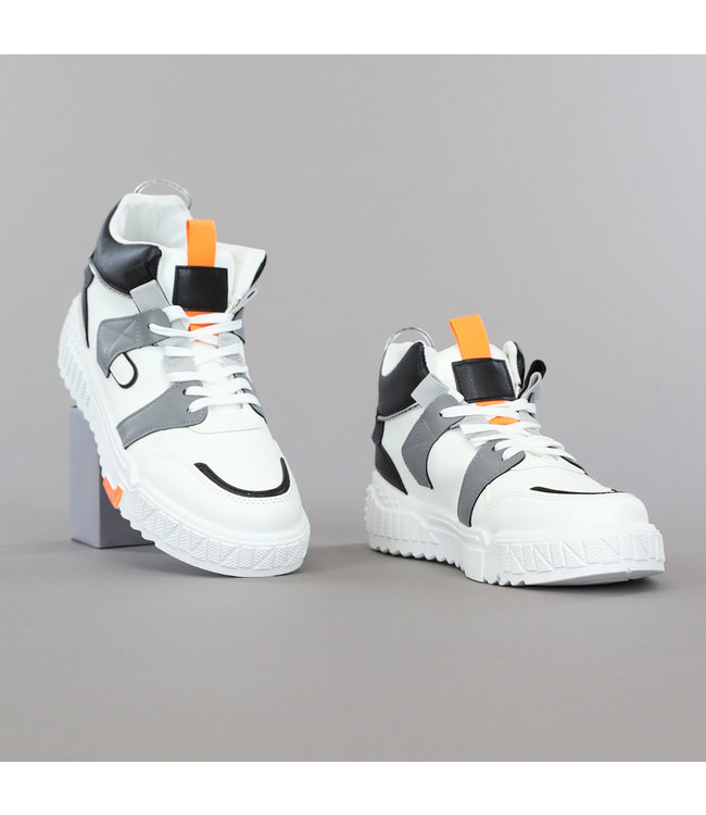 !SALE50 Zwart/Witte Mid Heren Sneakers met Gestructureerde Zool