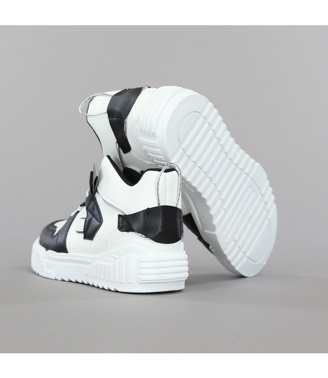 Zwart/Witte Mid Heren Sneakers met Gestructureerde Zool