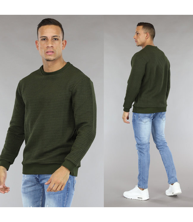 Groene Heren Trui met Geblokt Patroon