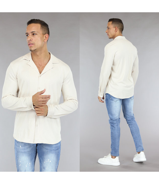 Beige Loose-Fit Heren Blouse met Ribstof