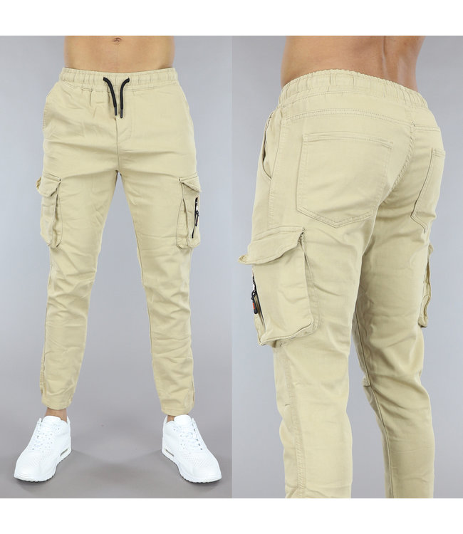 !OP=OP Beige Mannen Jogger met Cargo Zakken