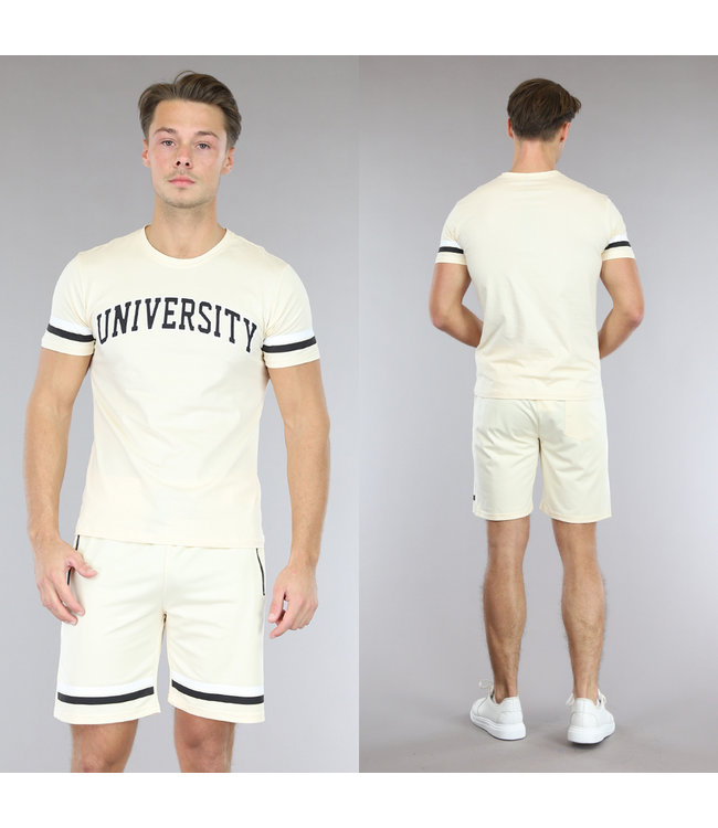 !SALE50 Beige Heren Slim Fit Short Set met Strepen