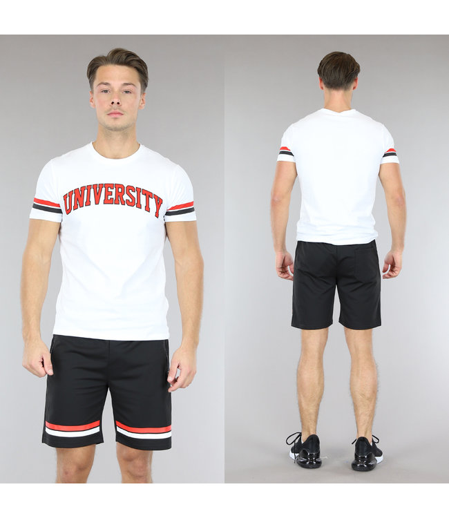 !SALE50 Witte Heren Slim Fit Short Set met Strepen