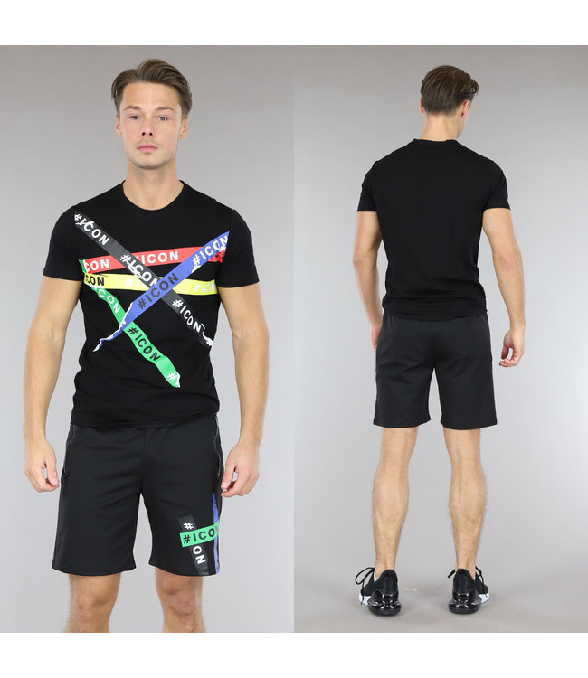 !OP=OP Zwarte Mannen Icon Short Set met Slim Fit