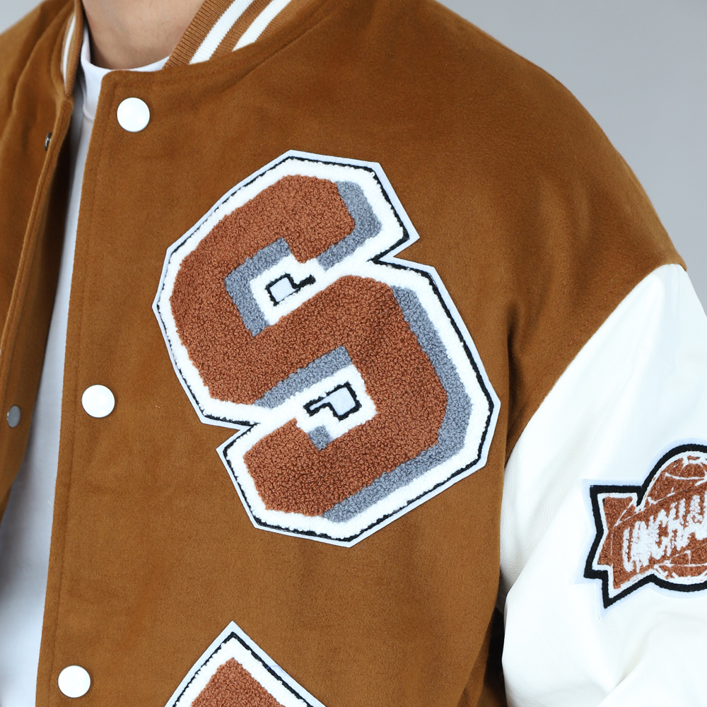 House Of Leather Heren Echt Suede Bomberjack Honkbal Varsity Stijl Reg, bruin, S