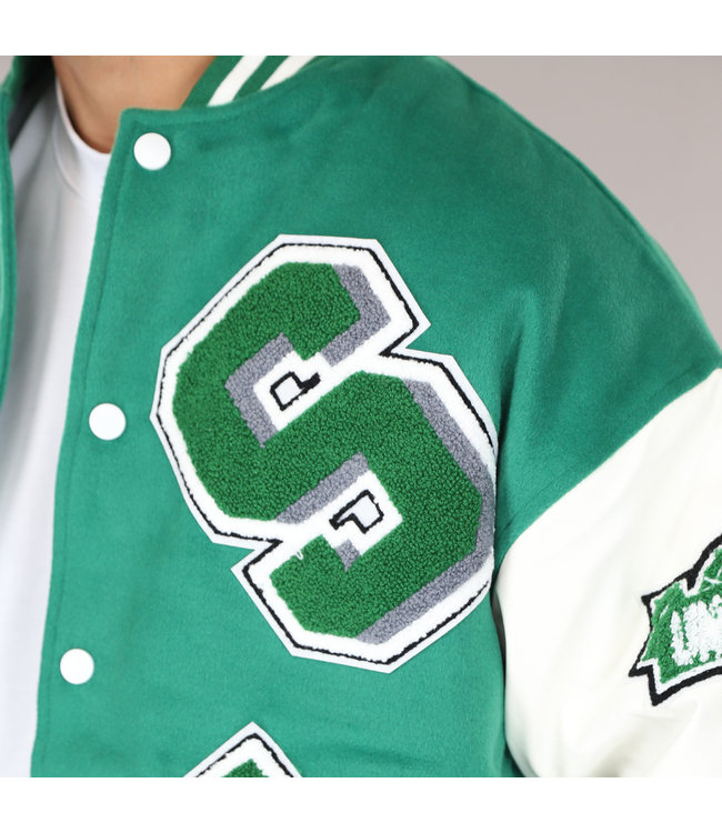Groene Heren Varsity Jacket met Badges