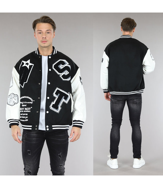 Zwarte Heren Varsity Jacket met Badges