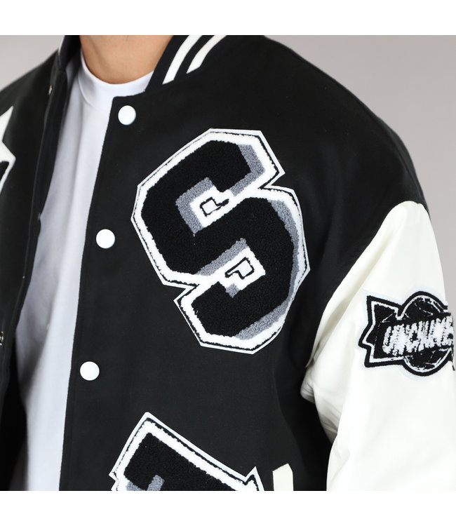 Zwarte Heren Varsity Jacket met Badges