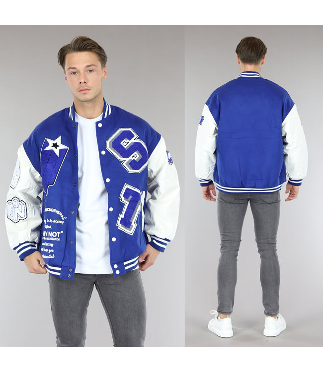 !OP=OP Blauwe Heren Varsity Jacket met Badges