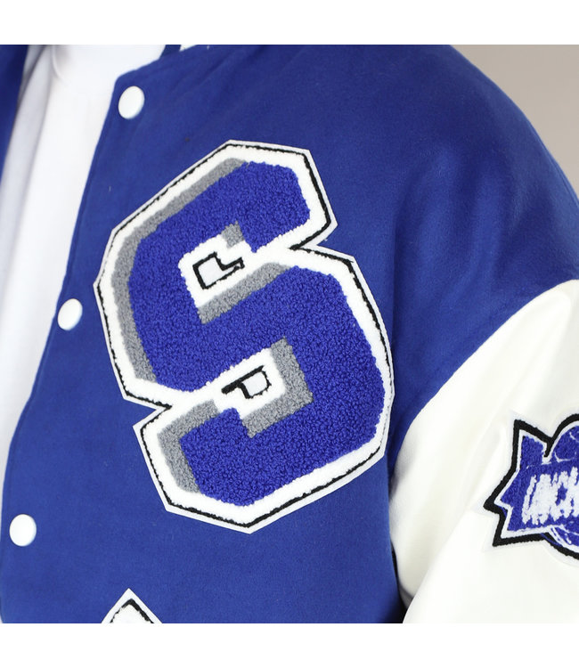 Blauwe Heren Varsity Jacket met Badges