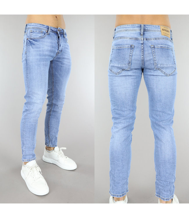 !OP=OP Lichtblauwe Heren Slim Fit Jeans met Knoopsluiting