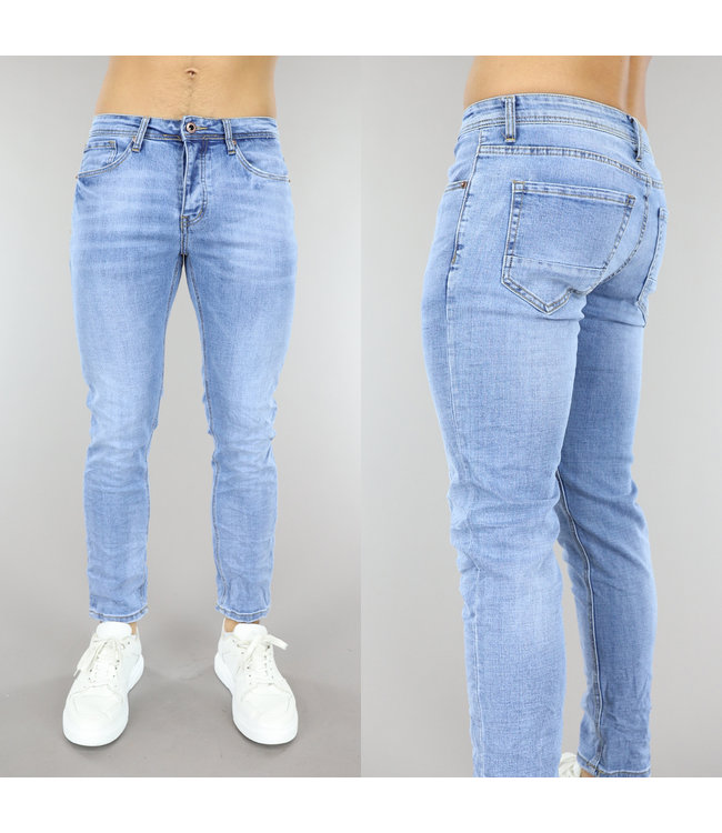 !OP=OP Lichtblauwe Heren Slim Fit Jeans met Knoopsluiting