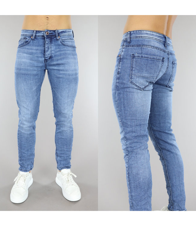 !OP=OP Blauwe Heren Slim Fit Jeans met Knoopsluiting