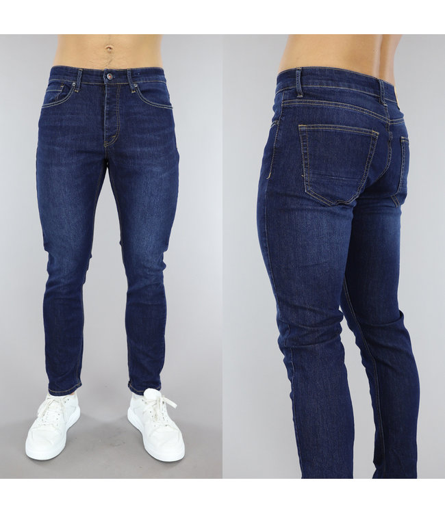 !OP=OP Basic Donkerblauwe Heren Jeans met Knoopsluiting