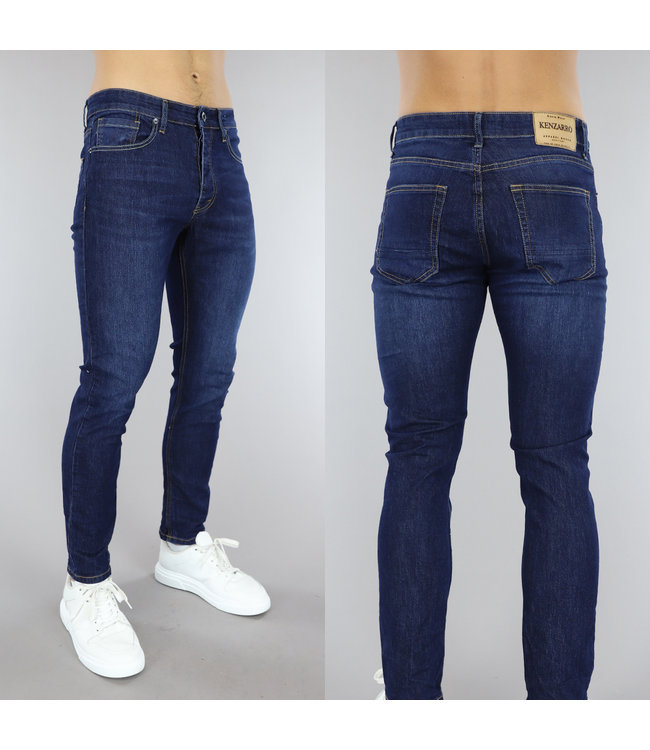 !OP=OP Basic Donkerblauwe Heren Jeans met Knoopsluiting