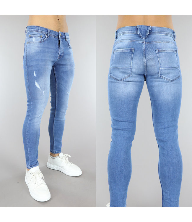 stuiten op gazon Twee graden Blauwe Denim Heren Broek met Knoopsluiting - Black-Leo.nl