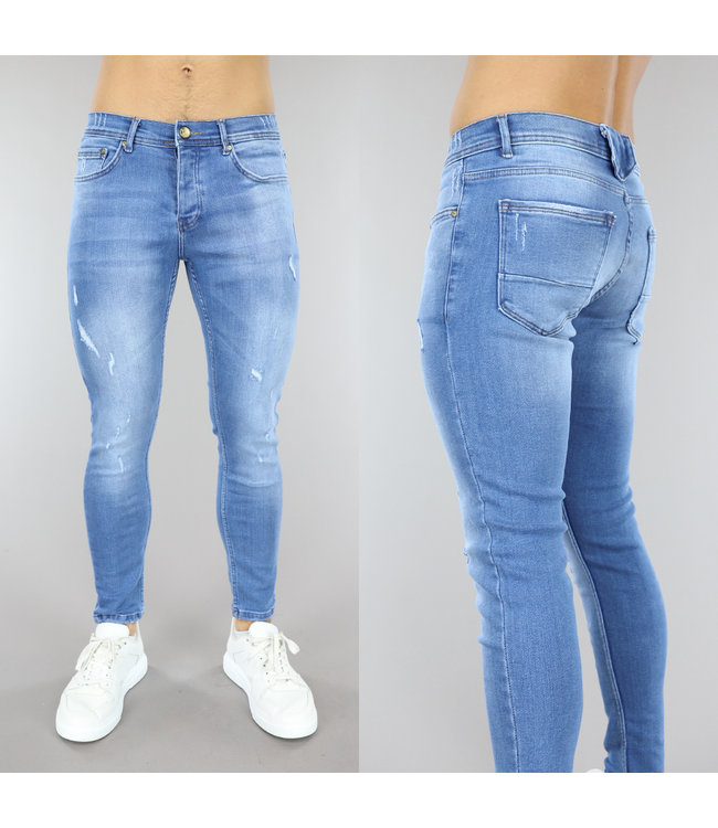 Blauwe Denim Heren Broek met Knoopsluiting