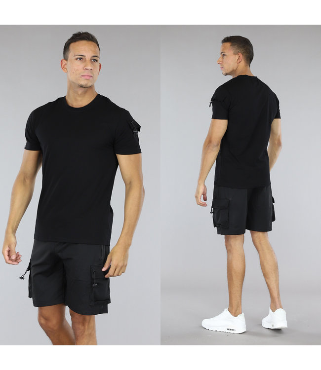 Zwarte Heren Short Setje met Trekkoord Details
