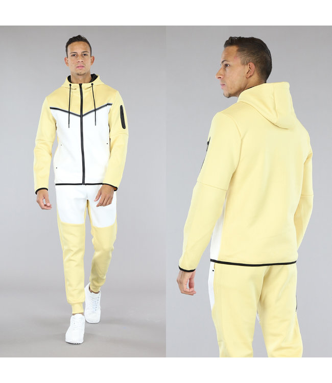 !SALE50 Geel Mannen Fleece Tracksuit met Witte Details