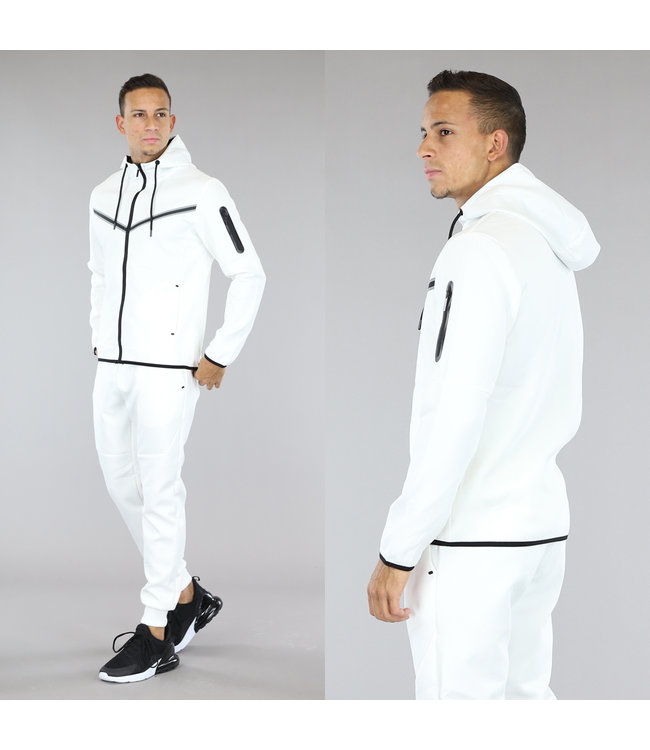 !OP=OP Wit Mannen Fleece Tracksuit met Strepen