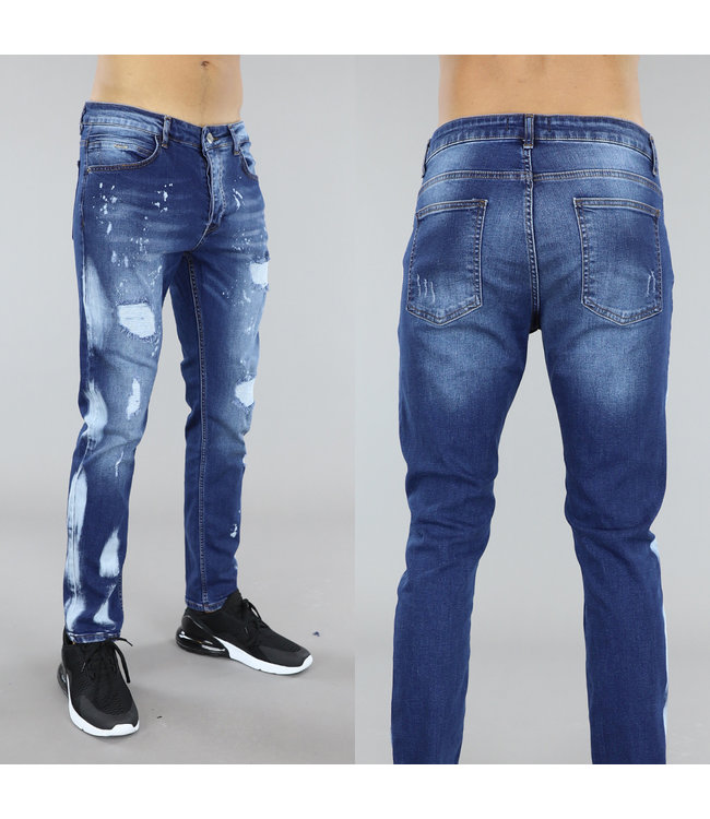 !SALE50 Donkerblauwe Heren Ripped Jeans met Stretch