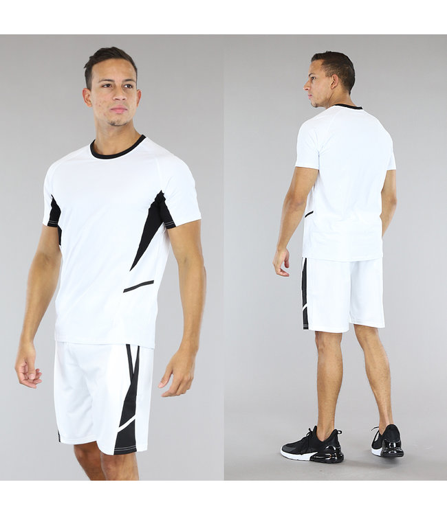 !SALE50 Witte Basic Mannen Short Set met Zwarte Details