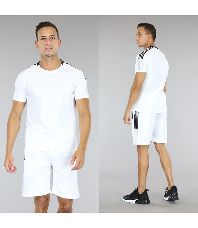 !SALE50 Witte Mannen Gestreepte Set met Short