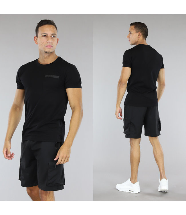 !SALE50 Zwarte Basic Heren Short Set met Cargo Zakken