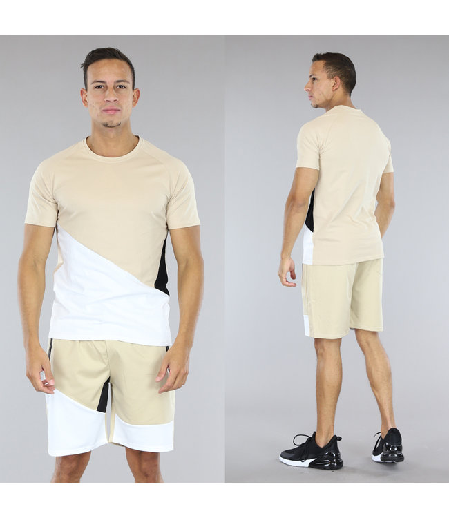 !SALE50 Beige Heren Short Set met Sportief Broekje