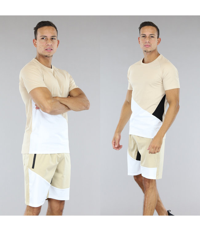 !SALE50 Beige Heren Short Set met Sportief Broekje