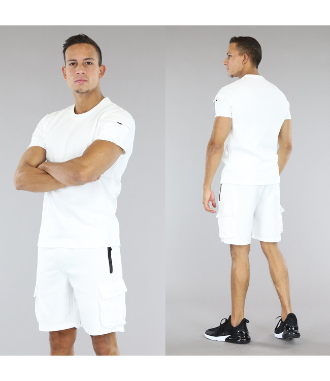 Heren Short Set Wit met Visgraat Motief