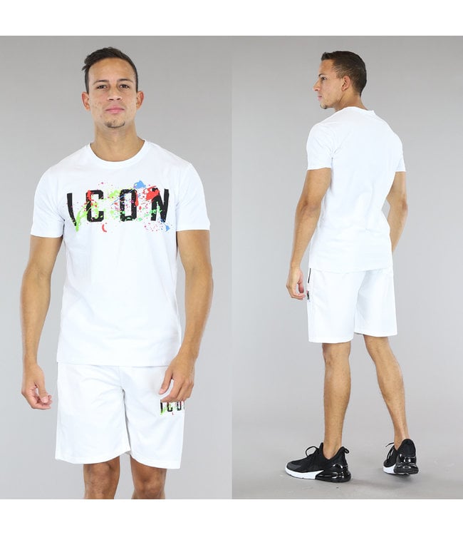 !OP=OP Witte Mannen Icon Short Set met Verfspetters