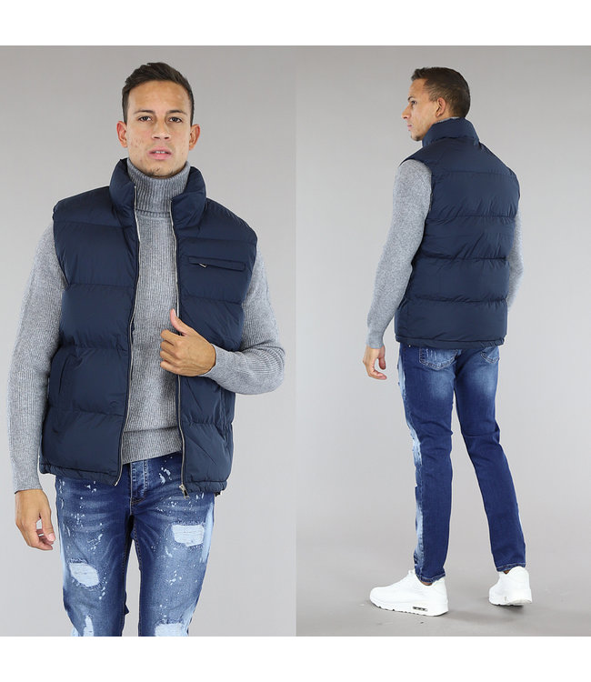 Donkerblauwe Gewatteerde Heren Bodywarmer met Borstzakje