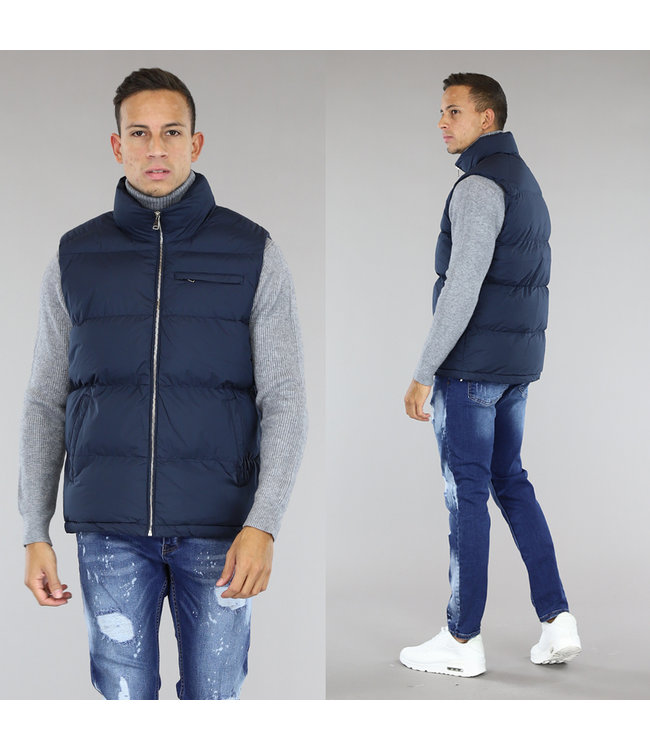 Donkerblauwe Gewatteerde Heren Bodywarmer met Borstzakje