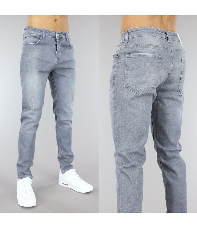 Lichtgrijze Heren Regular Fit Jeans met Ripped Details