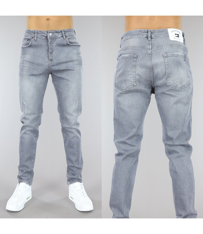 Lichtgrijze Heren Regular Fit Jeans met Ripped Details