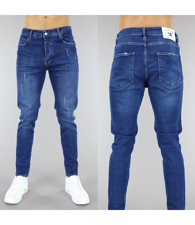 !OP=OP Donkerblauwe Heren Regular Fit Jeans met Ripped Details