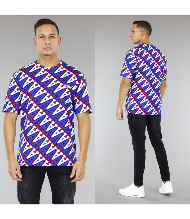 Wit/Blauw Heren Shirt met A Print