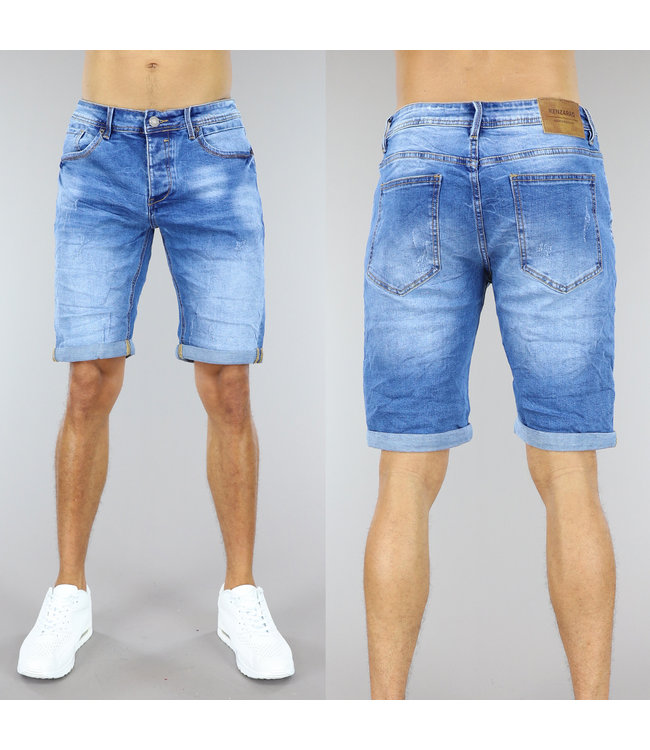 !OP=OP Blauwe Heren Jeans Short met Omgeslagen Pijpen