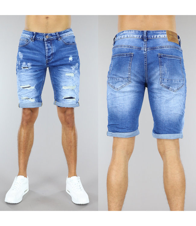 Blauwe Short met Scheuren