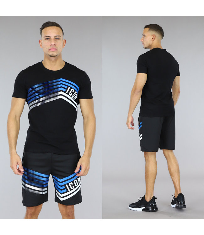 !SALE50 Zwart Mannen Short Set met Icon Print