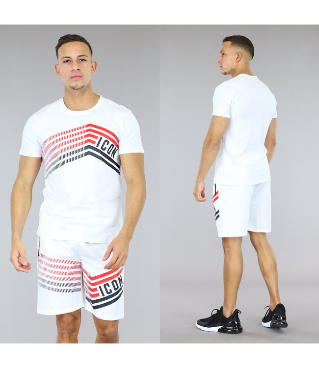 !SALE50 Wit Mannen Short Set met Icon Print