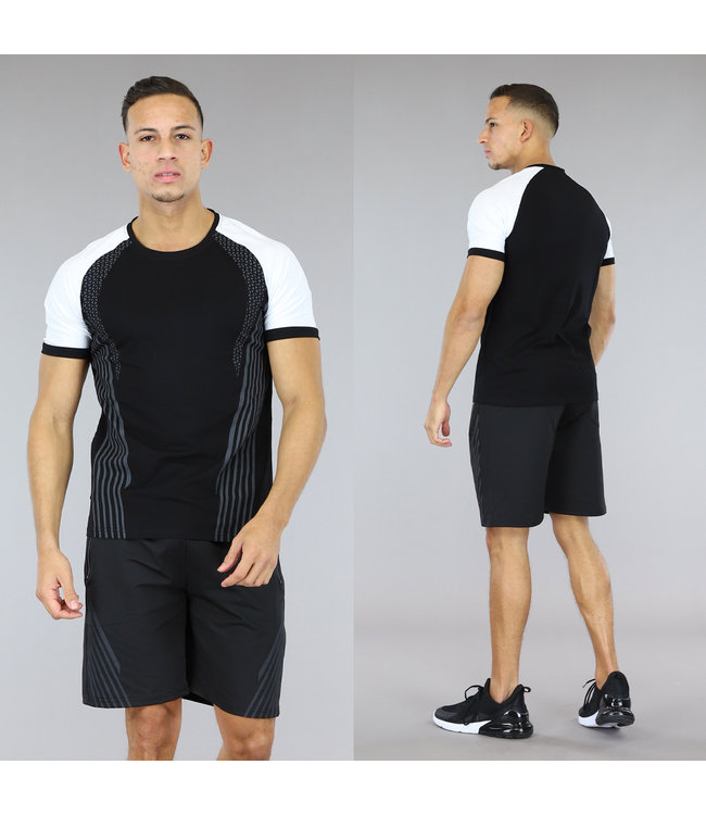 !SALE50 Zwart/Wit Sportief Heren Short Set