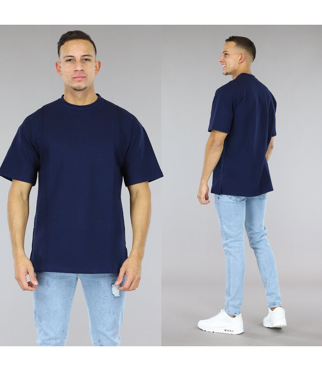 !SALE50 Basic Navy Heren Shirt met Biesje