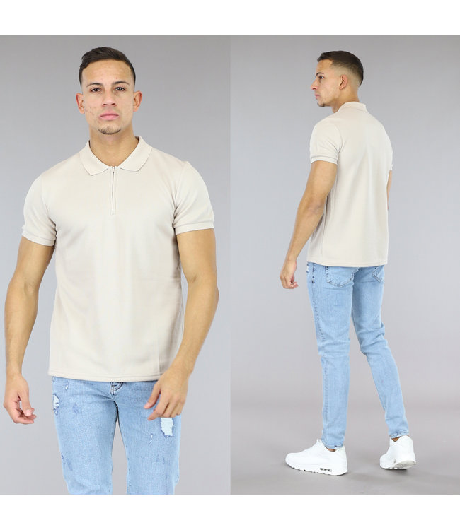 !OP=OP Basic Beige Heren Polo met Rits