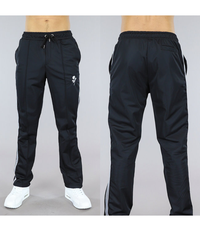 !SALE50 Zwart Heren Straight Leg Sportbroek met Streepdetails