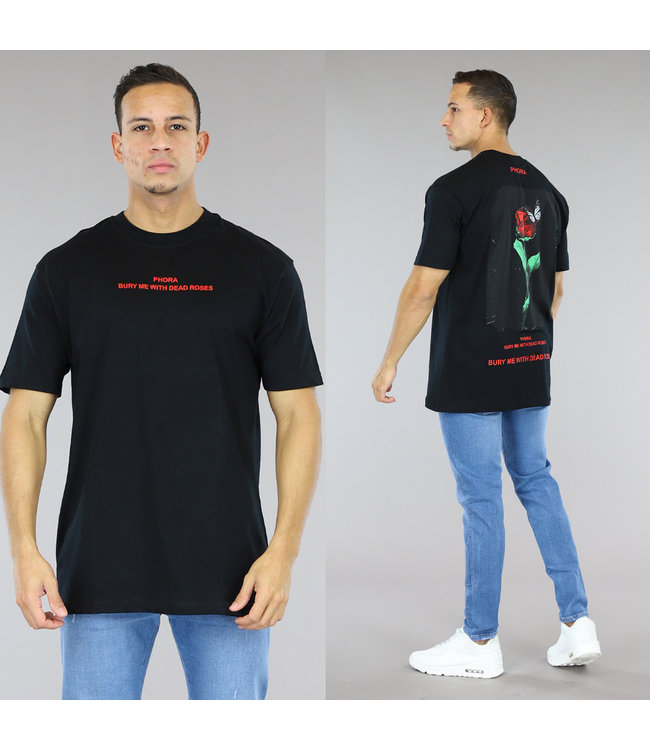 Zwart Oversized Heren T-Shirt met "Phora" Opdruk