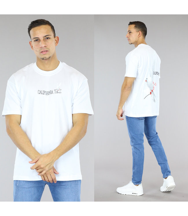 Wit Oversized "California Time" Heren T-Shirt