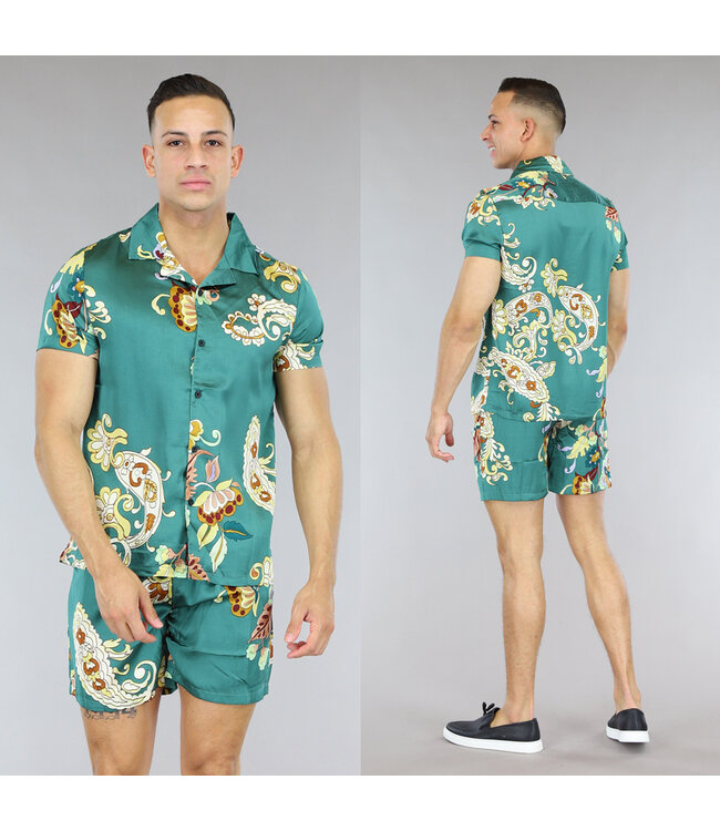 !SALE50 Groene Heren Short Set met Paisley Print