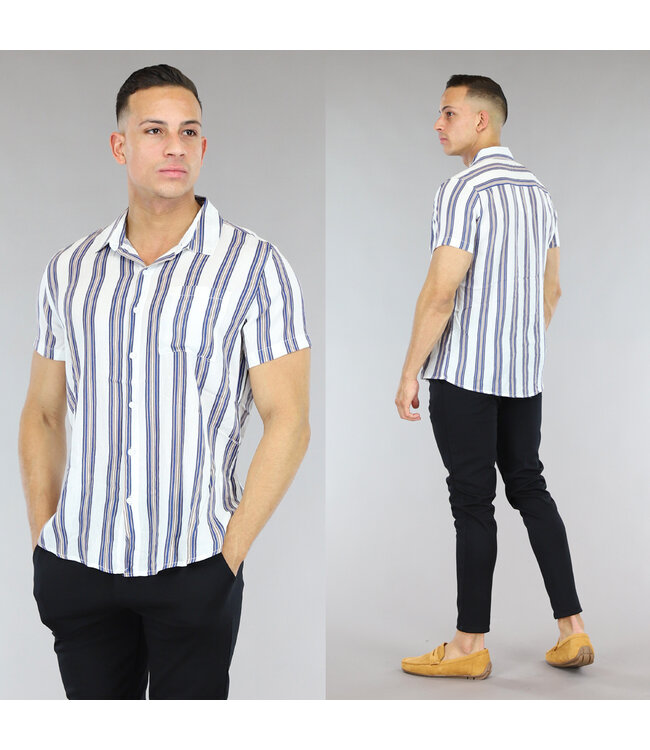 Gestreepte Heren Blouse met Korte Mouwen